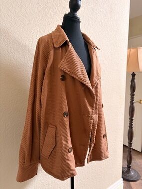Free People Rust Corduroy Double-Breasted Peacoat